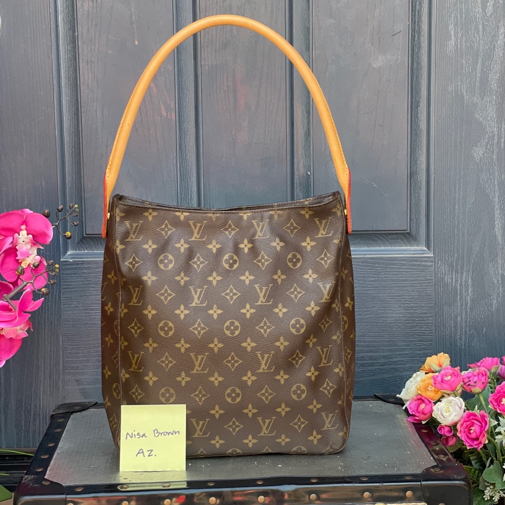 Louis Vuitton Brown Monogram Hobo Bag with Tan Handle